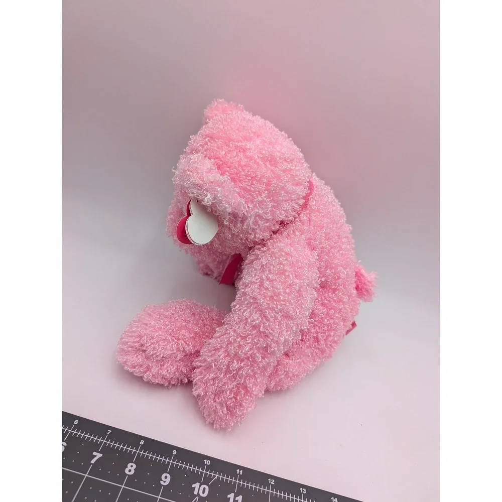 Ty Pinkys Shimmers Plush Bear‎ Pink Curly Fur Satin Bow 2004 16 Inch Stuffed